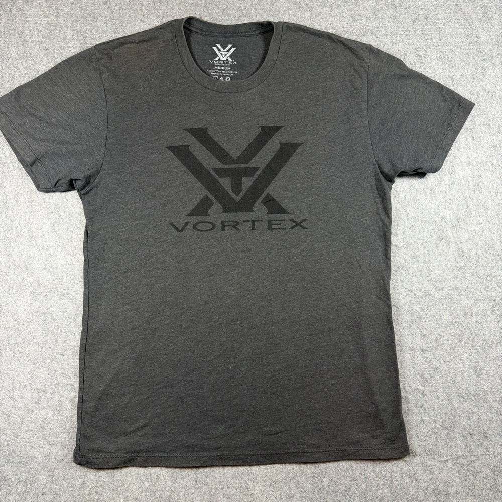 Vortex Mens Graphic Logo T Shirt Medium Gray Cotton Blend Short Sleeve